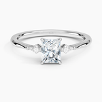 Petite Cometa Three Stone Diamond Ring Platinum Radiant Engagement Ring
