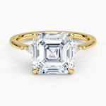 Petite Cometa Three Stone Diamond Ring Yellow Gold 18k Asscher Engagement Ring