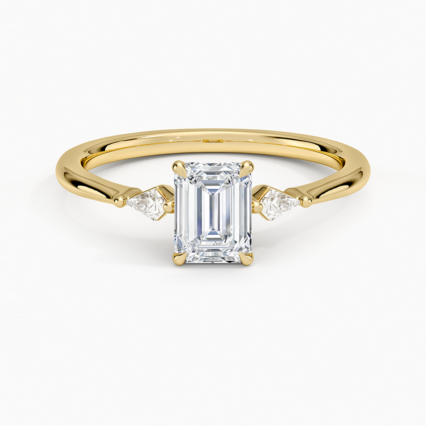 Petite Cometa Three Stone Diamond Ring Yellow Gold 18k Emerald Engagement Ring