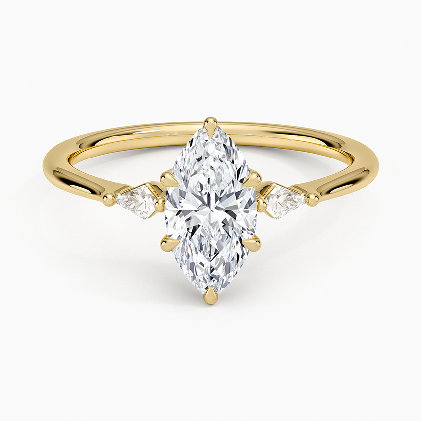 Petite Cometa Three Stone Diamond Ring Yellow Gold 18k Marquise Engagement Ring