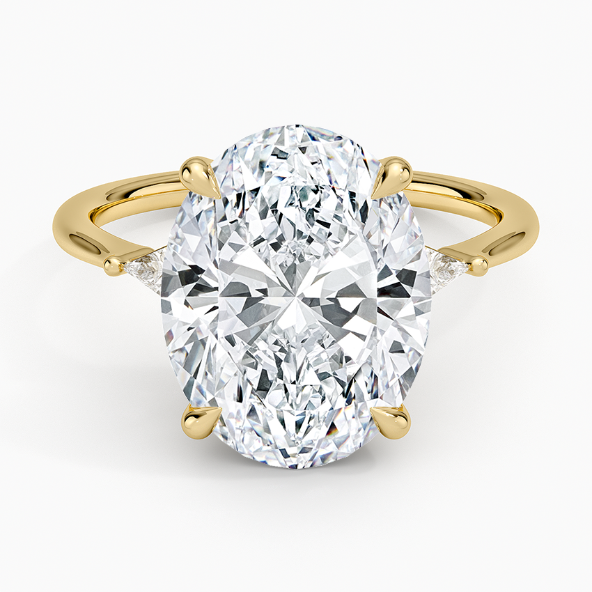 Petite Cometa Three Stone Diamond Ring Yellow Gold 18k Oval Engagement Ring