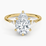 Petite Cometa Three Stone Diamond Ring Yellow Gold 18k Pear Engagement Ring