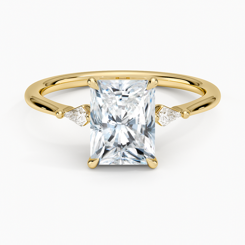 Petite Cometa Three Stone Diamond Ring Yellow Gold 18k Radiant Engagement Ring