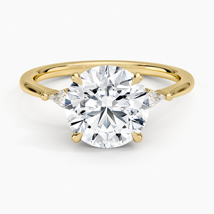 Petite Cometa Three Stone Diamond Ring Yellow Gold 18k Round Engagement Ring