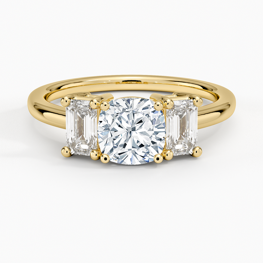 Luxe Rhiannon Three Stone Diamond Ring (3/4 ct. tw.) Yellow Gold 18k Cushion Engagement Ring