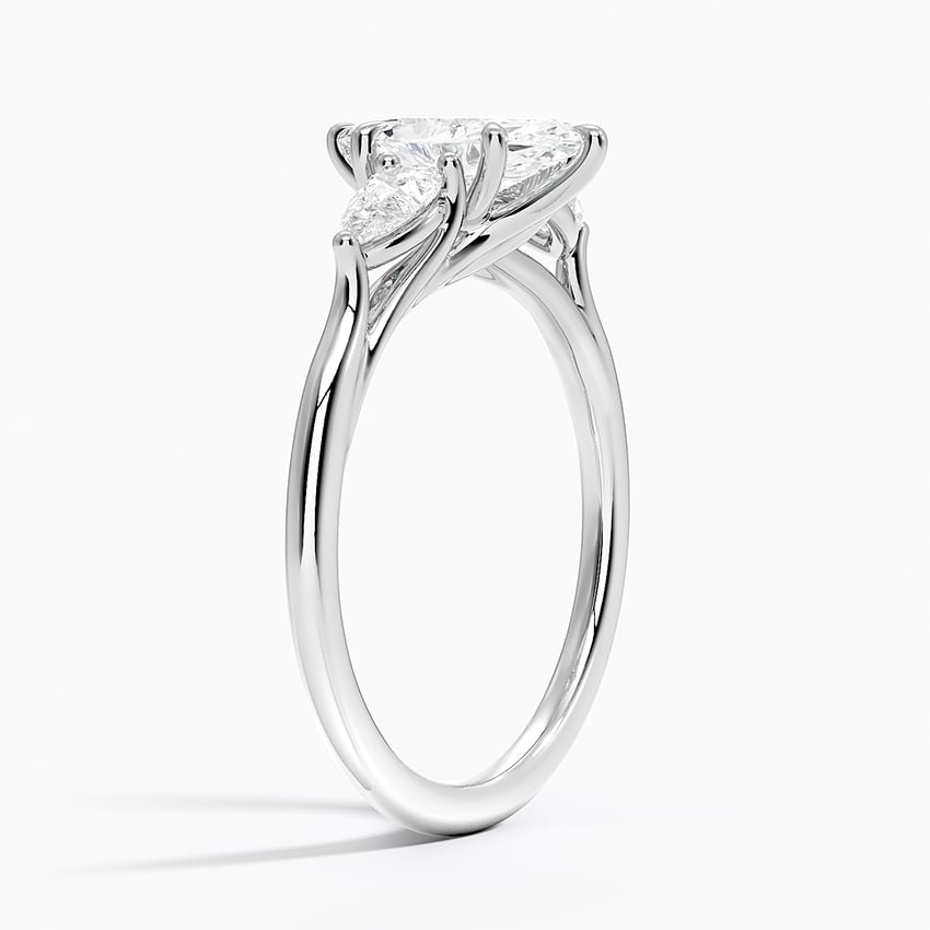 Luxe Delilah Three Stone Pear Diamond Ring Platinum Marquise Engagement Ring