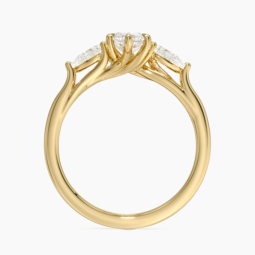Luxe Delilah Three Stone Pear Diamond Ring Yellow Gold 18k Marquise Engagement Ring