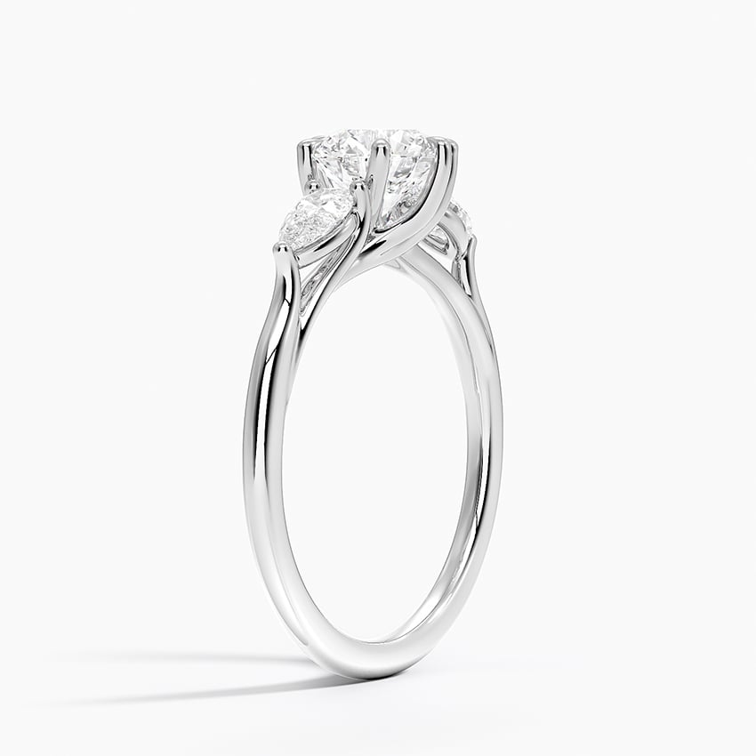 Luxe Delilah Three Stone Pear Diamond Ring Platinum Round Engagement Ring