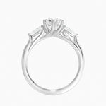 Luxe Delilah Three Stone Pear Diamond Ring Platinum Round Engagement Ring