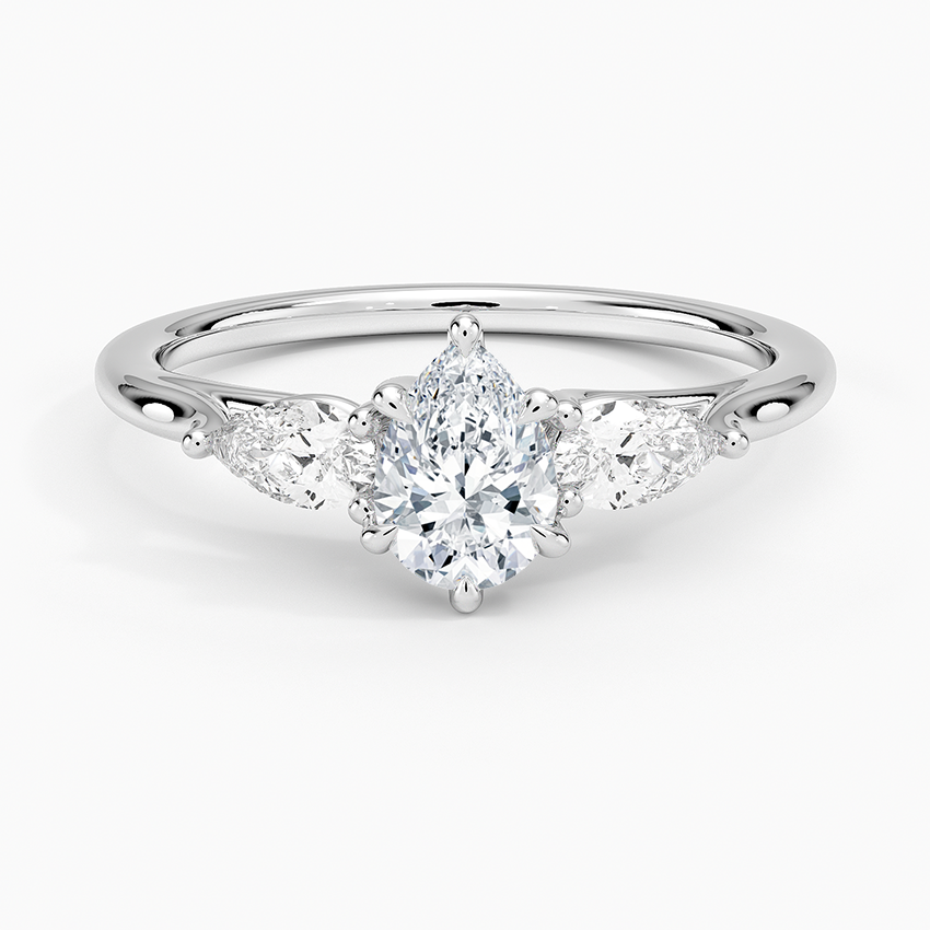 Luxe Delilah Three Stone Pear Diamond Ring Platinum Pear Engagement Ring
