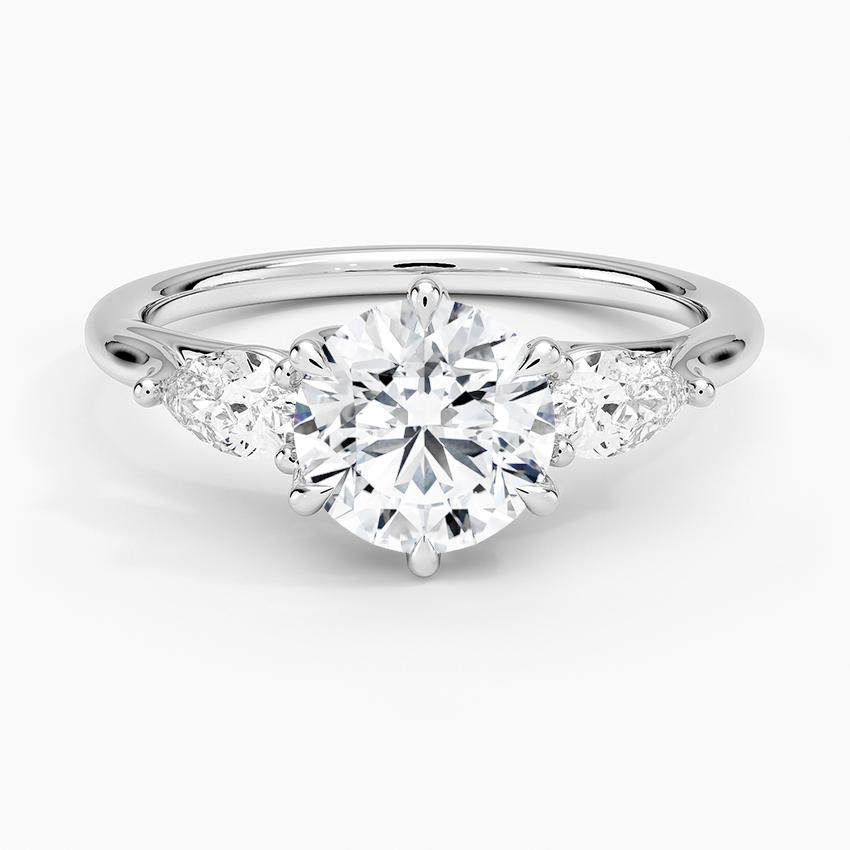 Luxe Delilah Three Stone Pear Diamond Ring Platinum Round Engagement Ring