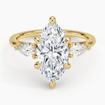 Luxe Delilah Three Stone Pear Diamond Ring Yellow Gold 18k Marquise Engagement Ring