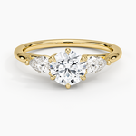 Luxe Delilah Three Stone Pear Diamond Ring Yellow Gold 18k Round Engagement Ring