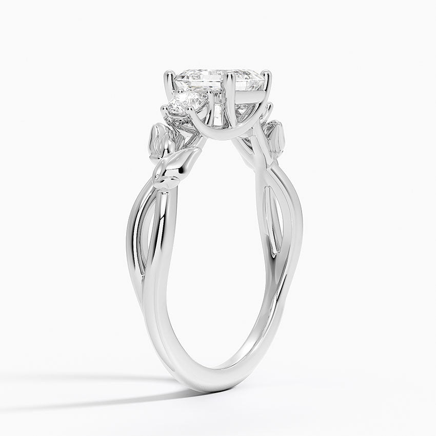 Budding Willow Three Stone Diamond Ring Platinum Asscher Engagement Ring
