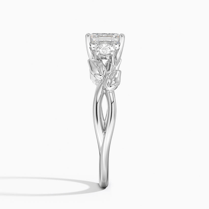 Budding Willow Three Stone Diamond Ring Platinum Asscher Engagement Ring