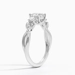 Budding Willow Three Stone Diamond Ring Platinum Cushion Engagement Ring