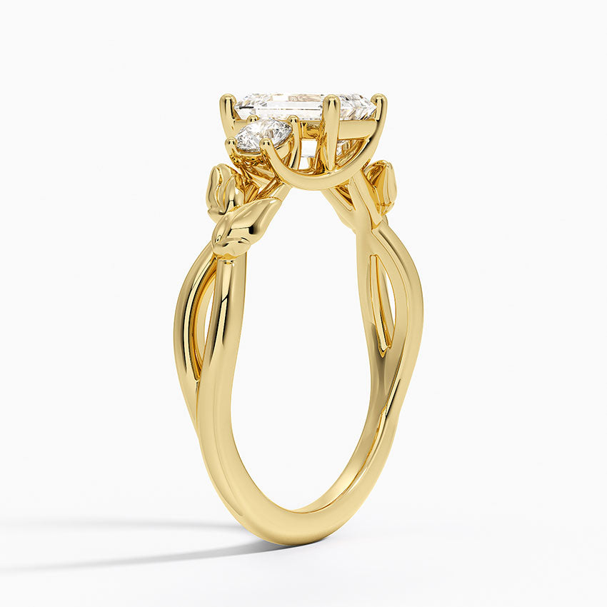 Budding Willow Three Stone Diamond Ring Yellow Gold 18k Emerald Engagement Ring