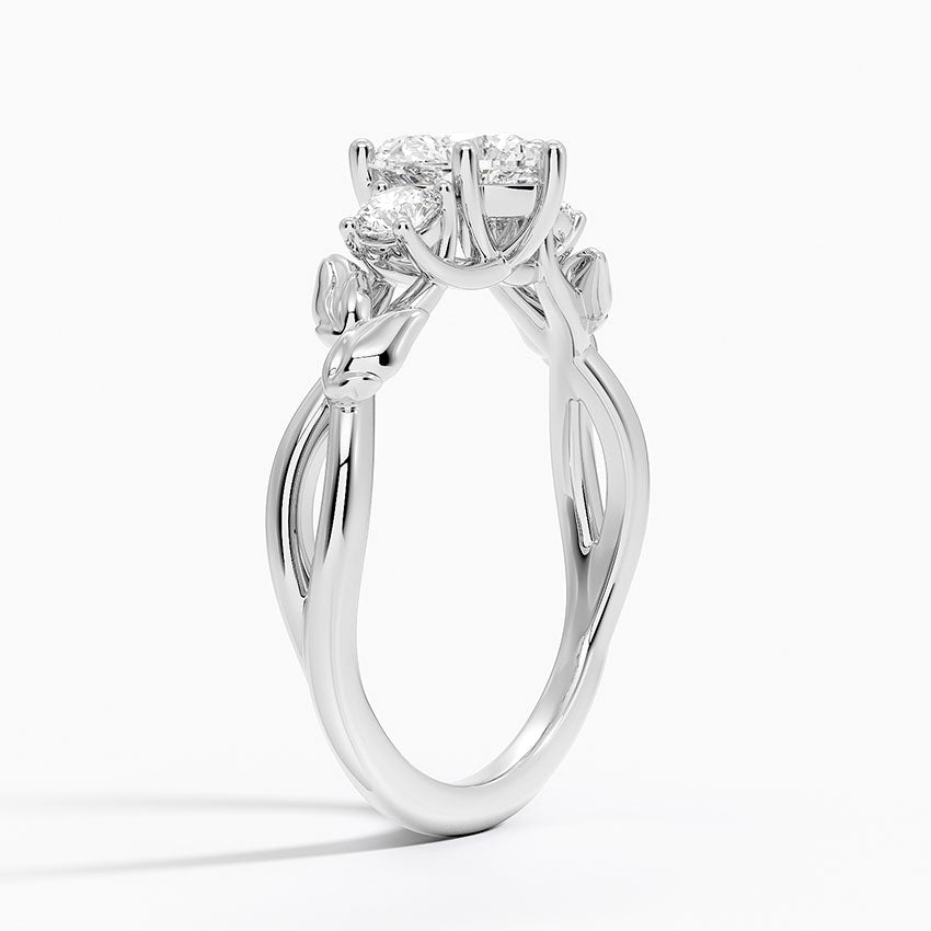 Budding Willow Three Stone Diamond Ring Platinum Heart Engagement Ring