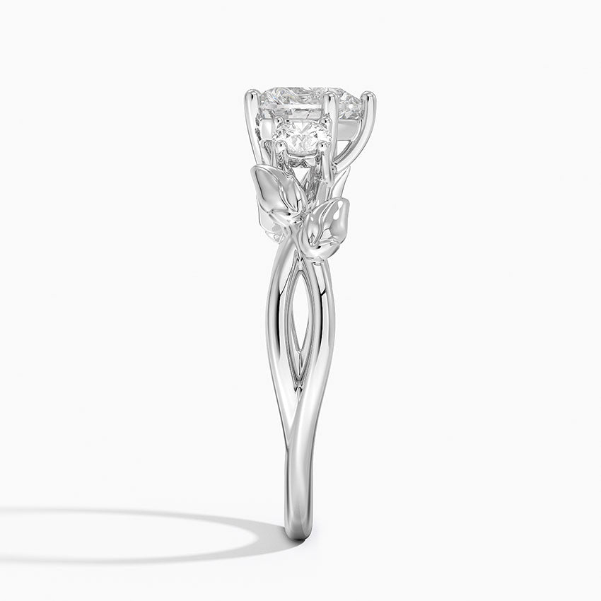 Budding Willow Three Stone Diamond Ring Platinum Heart Engagement Ring