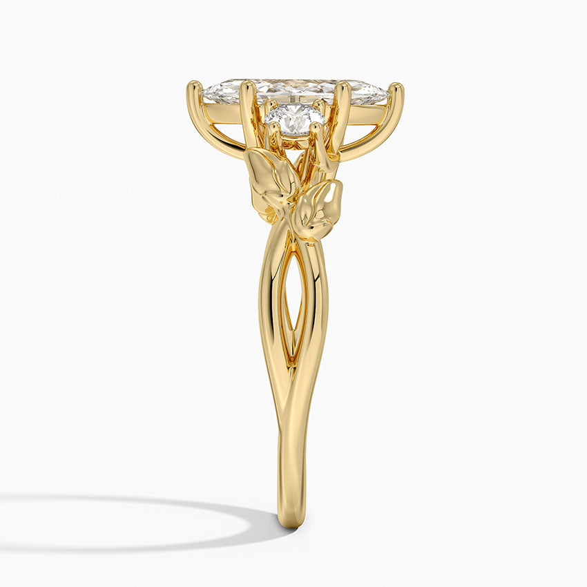 Budding Willow Three Stone Diamond Ring Yellow Gold 18k Marquise Engagement Ring