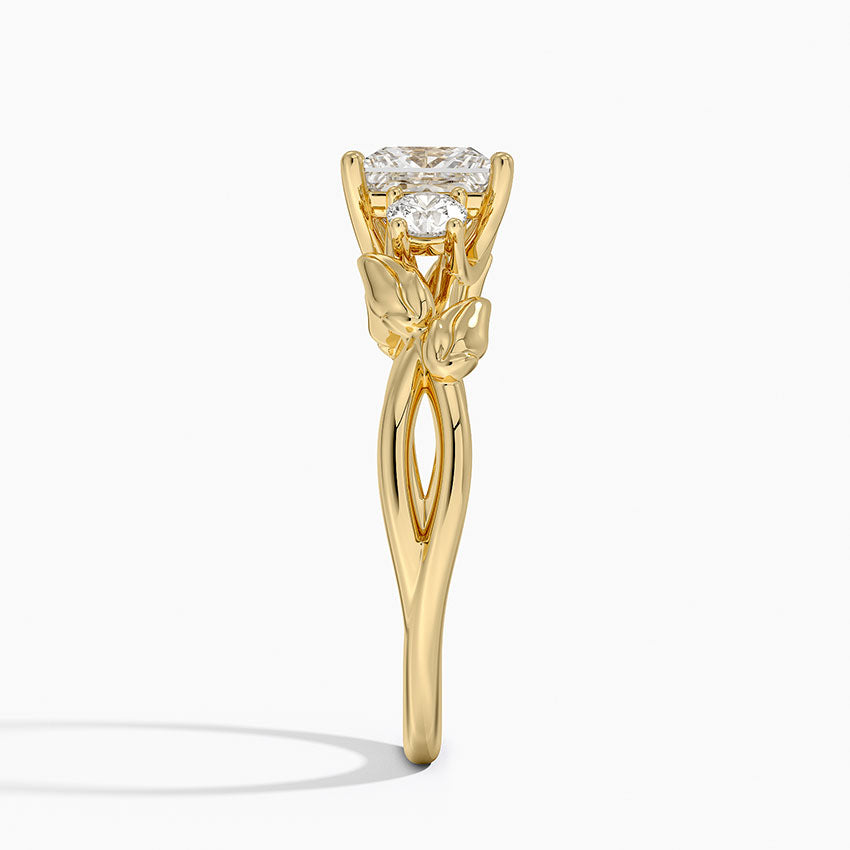 Budding Willow Three Stone Diamond Ring Yellow Gold 18k Princess Engagement Ring