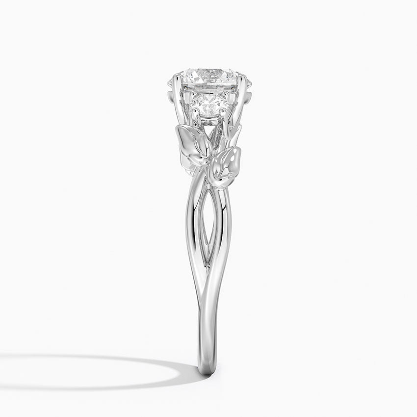 Budding Willow Three Stone Diamond Ring Platinum Round Engagement Ring