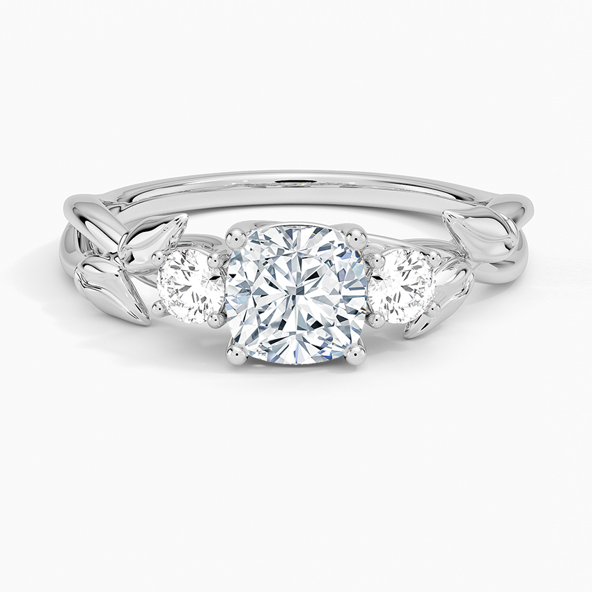 Budding Willow Three Stone Diamond Ring Platinum Cushion Engagement Ring