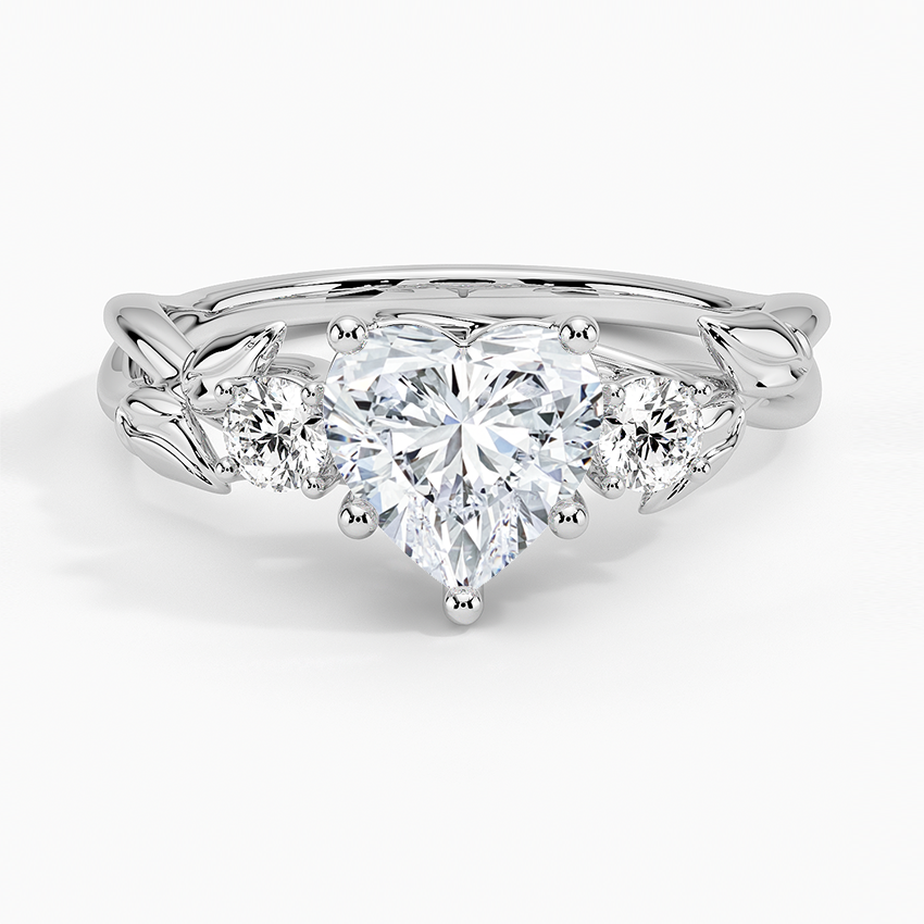 Budding Willow Three Stone Diamond Ring Platinum Heart Engagement Ring