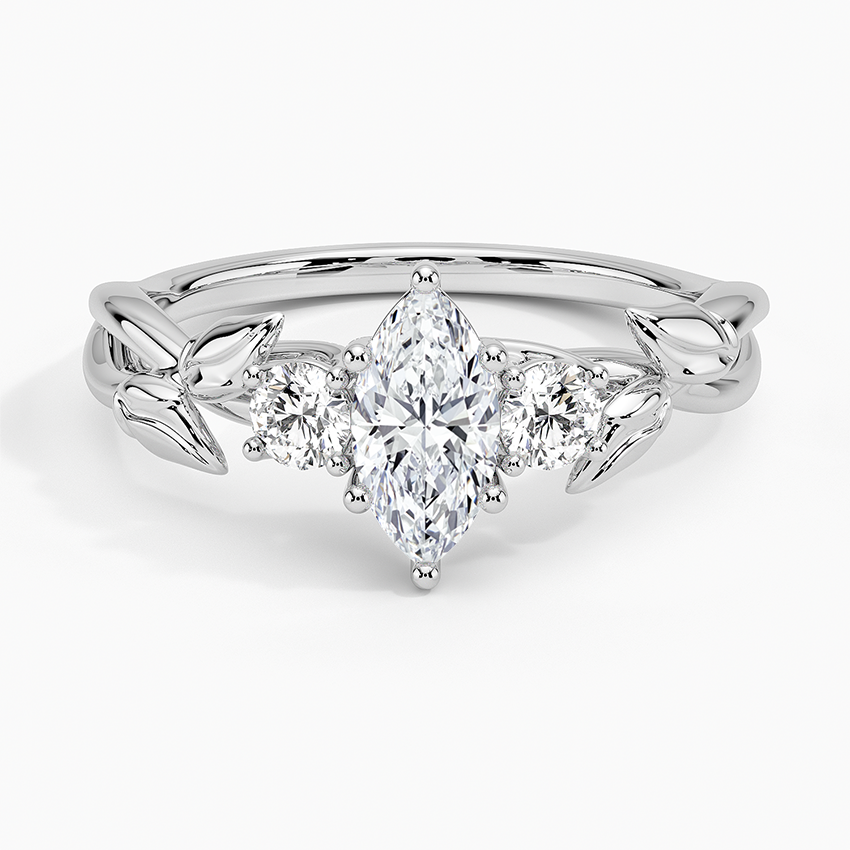 Budding Willow Three Stone Diamond Ring Platinum Marquise Engagement Ring