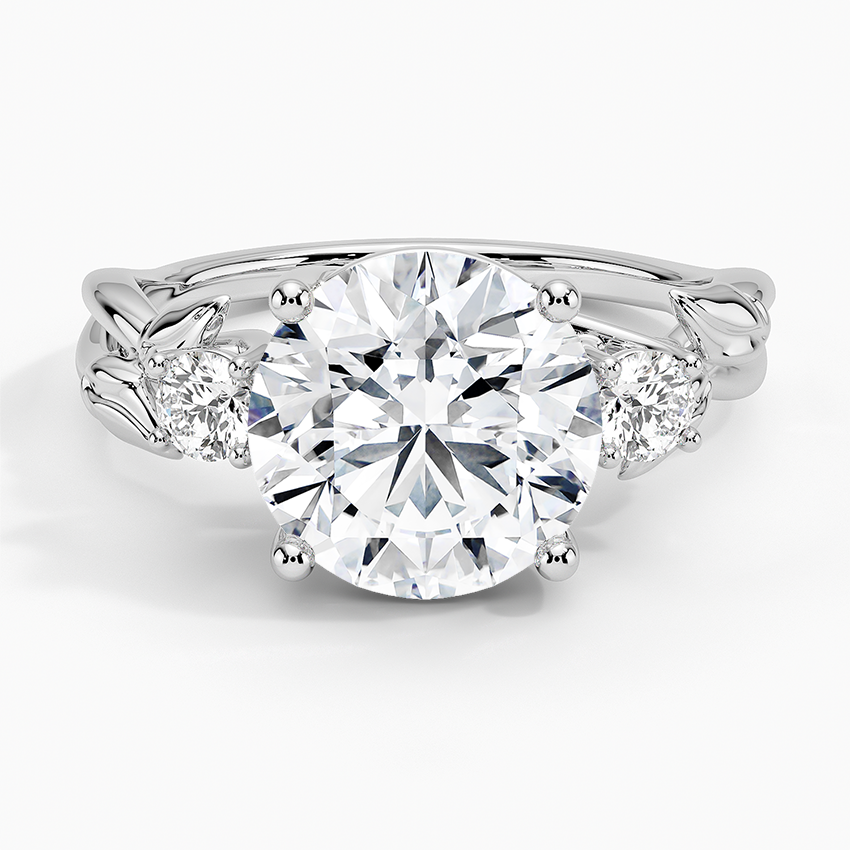 Budding Willow Three Stone Diamond Ring Platinum Round Engagement Ring
