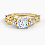 Budding Willow Three Stone Diamond Ring Yellow Gold 18k Cushion Engagement Ring