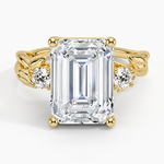 Budding Willow Three Stone Diamond Ring Yellow Gold 18k Emerald Engagement Ring