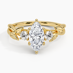 Budding Willow Three Stone Diamond Ring Yellow Gold 18k Marquise Engagement Ring