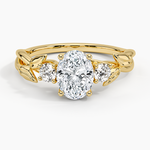 Budding Willow Three Stone Diamond Ring Yellow Gold 18k Oval Engagement Ring