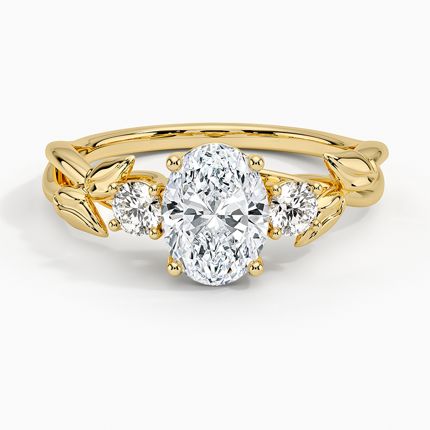 Budding Willow Three Stone Diamond Ring Yellow Gold 18k Oval Engagement Ring