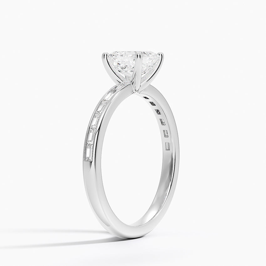 Tabitha Channel Set Baguette Diamond Ring Platinum Asscher Engagement Ring
