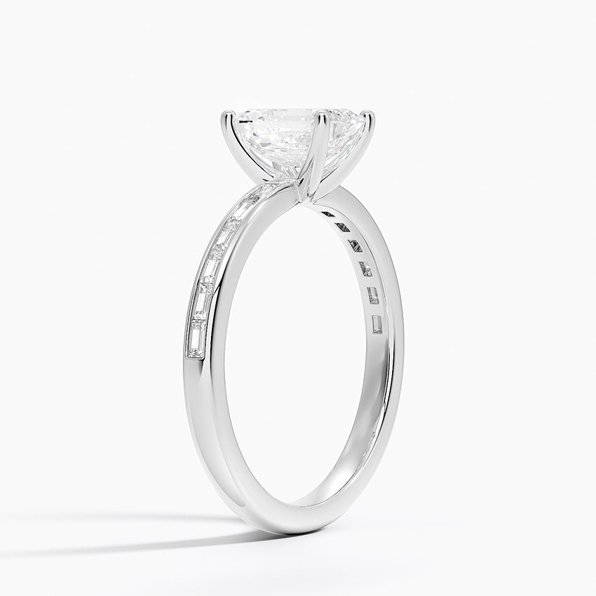 Tabitha Channel Set Baguette Diamond Ring Platinum Emerald Engagement Ring