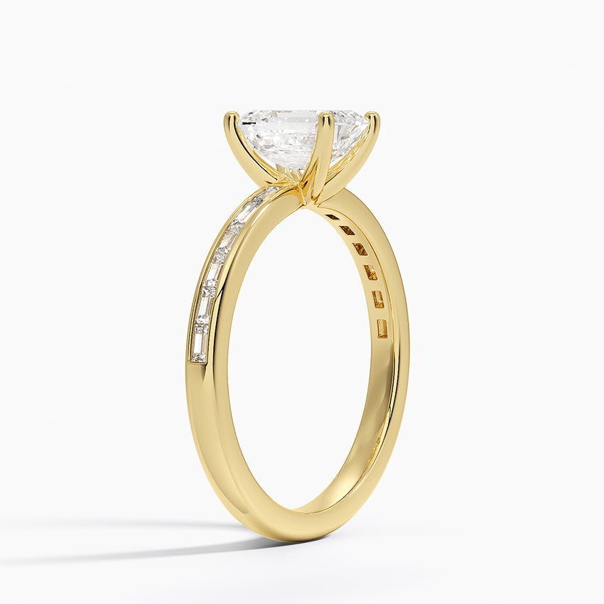 Tabitha Channel Set Baguette Diamond Ring Yellow Gold 18k Emerald Engagement Ring