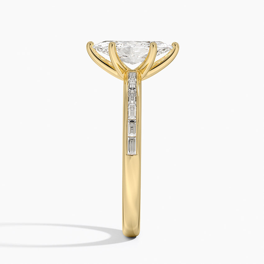 Tabitha Channel Set Baguette Diamond Ring Yellow Gold 18k Marquise Engagement Ring