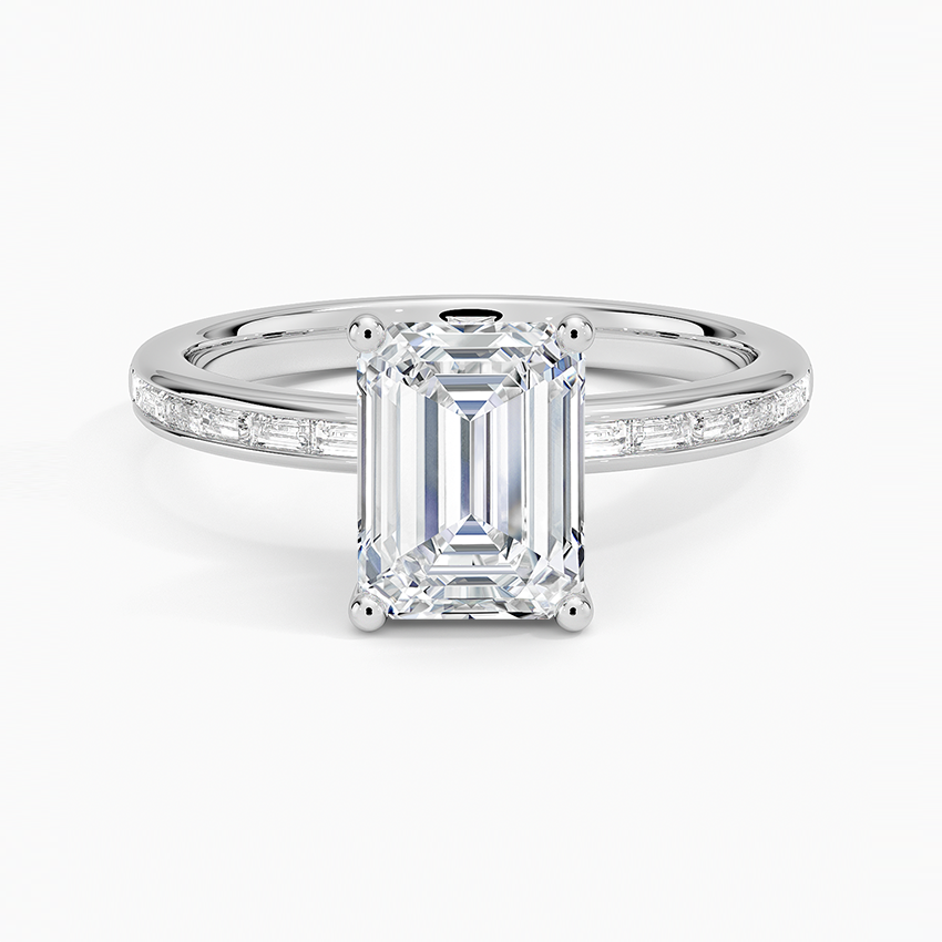 Tabitha Channel Set Baguette Diamond Ring Platinum Emerald Engagement Ring