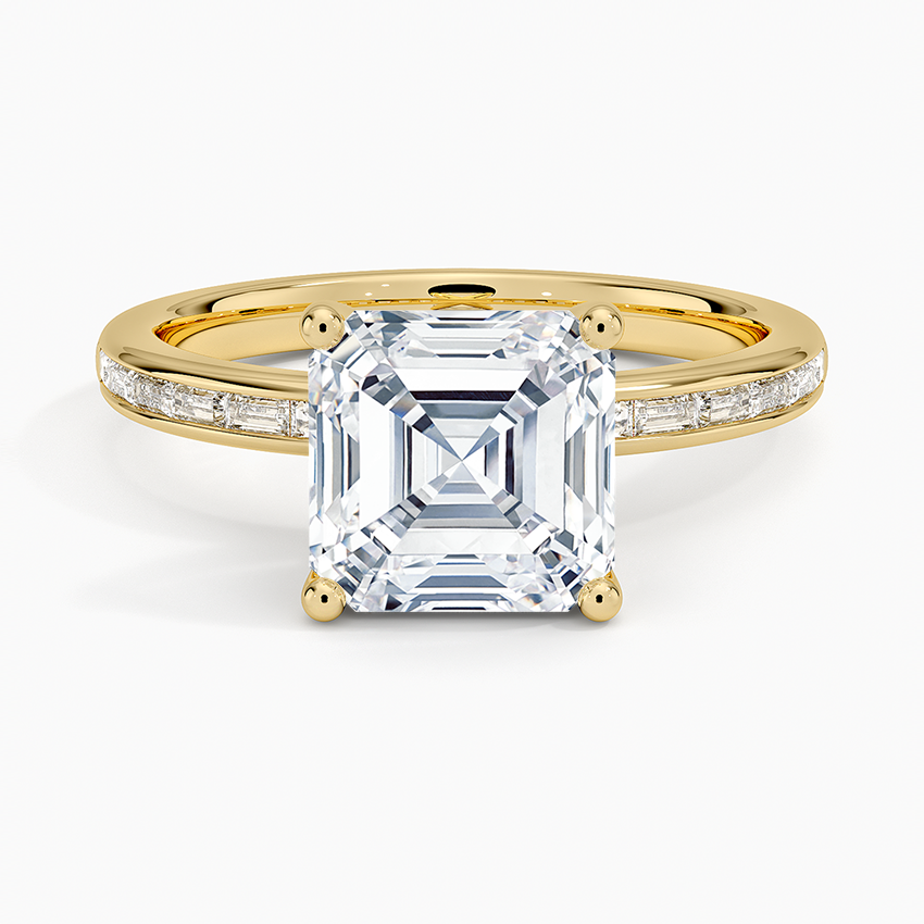 Tabitha Channel Set Baguette Diamond Ring Yellow Gold 18k Asscher Engagement Ring