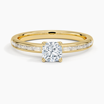 Tabitha Channel Set Baguette Diamond Ring Yellow Gold 18k Cushion Engagement Ring