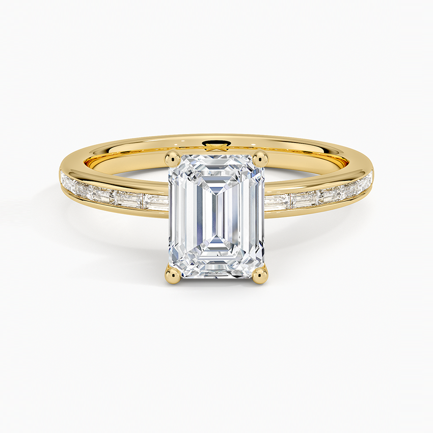 Tabitha Channel Set Baguette Diamond Ring Yellow Gold 18k Emerald Engagement Ring