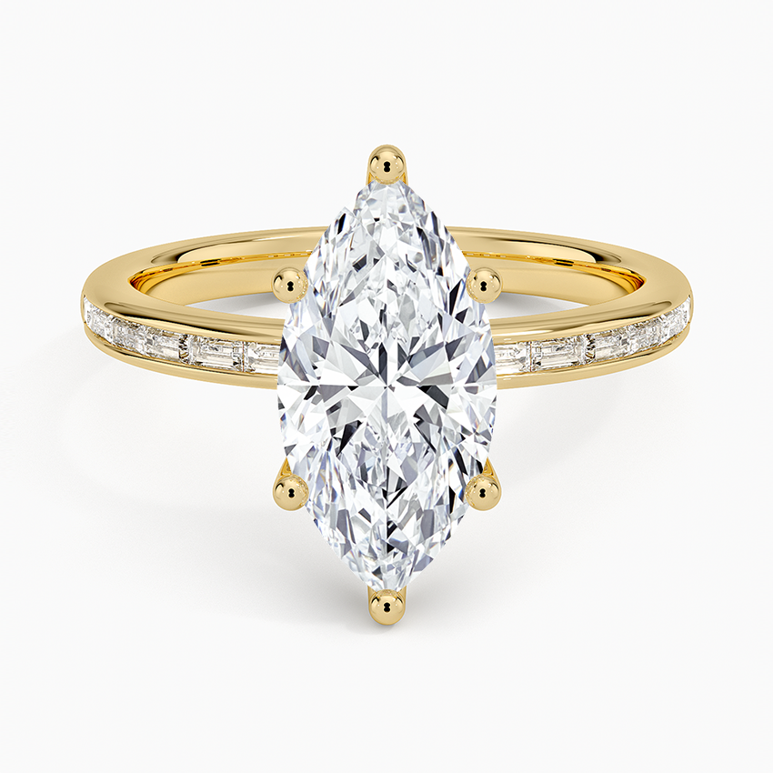 Tabitha Channel Set Baguette Diamond Ring Yellow Gold 18k Marquise Engagement Ring