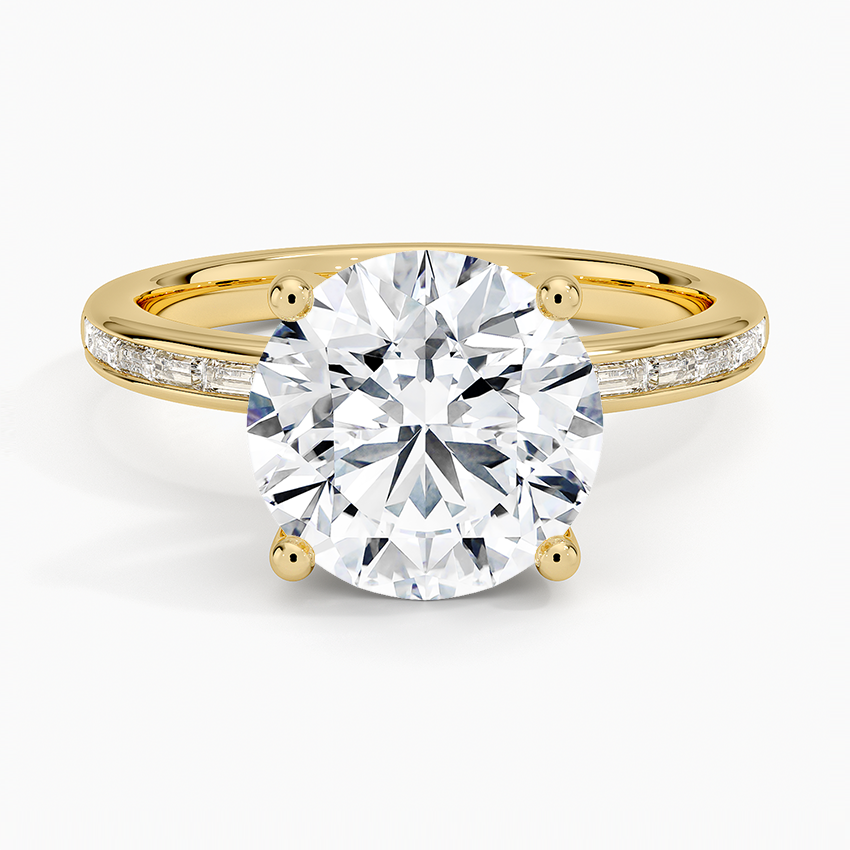 Tabitha Channel Set Baguette Diamond Ring Yellow Gold 18k Round Engagement Ring