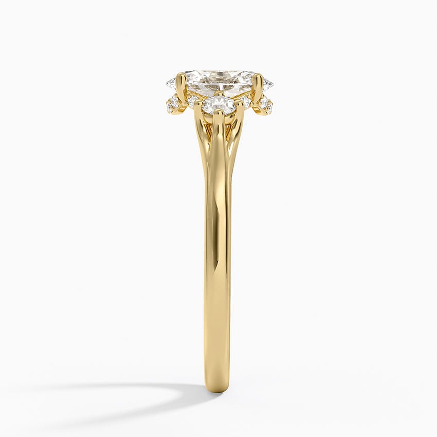 Floating Three Stone Diamond Ring Yellow Gold 18k Oval Engagement Ring