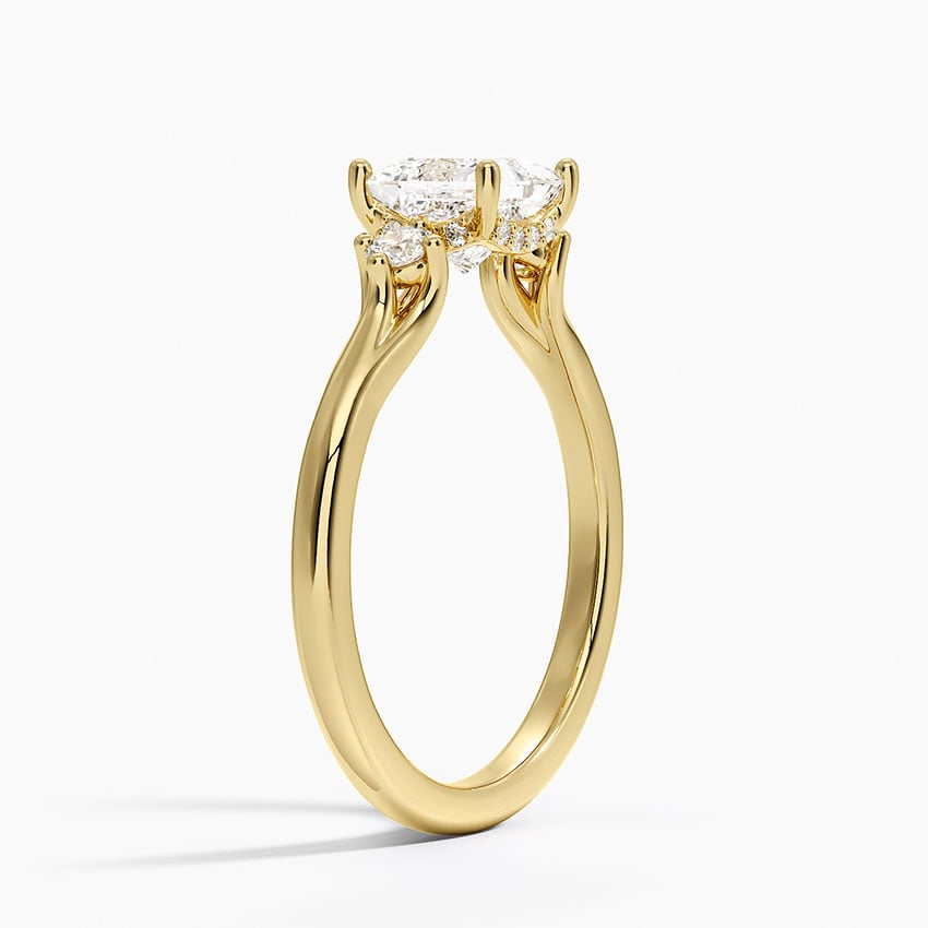 Floating Three Stone Diamond Ring Yellow Gold 18k Princess Engagement Ring