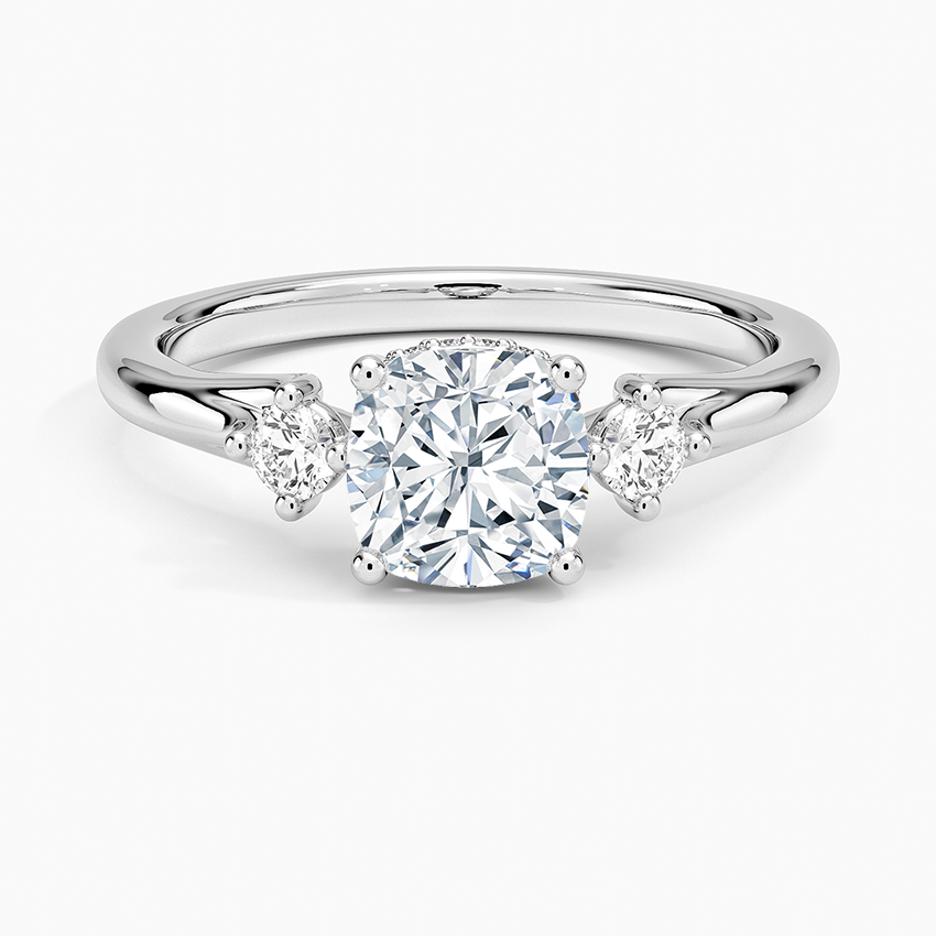 Floating Three Stone Diamond Ring Platinum Cushion Engagement Ring