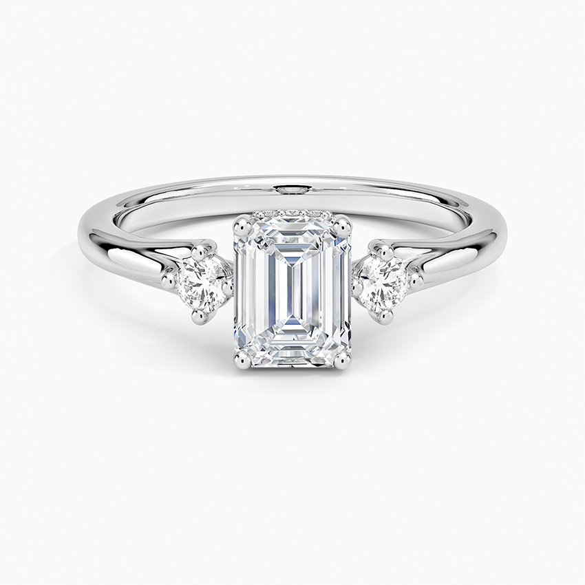 Floating Three Stone Diamond Ring Platinum Emerald Engagement Ring