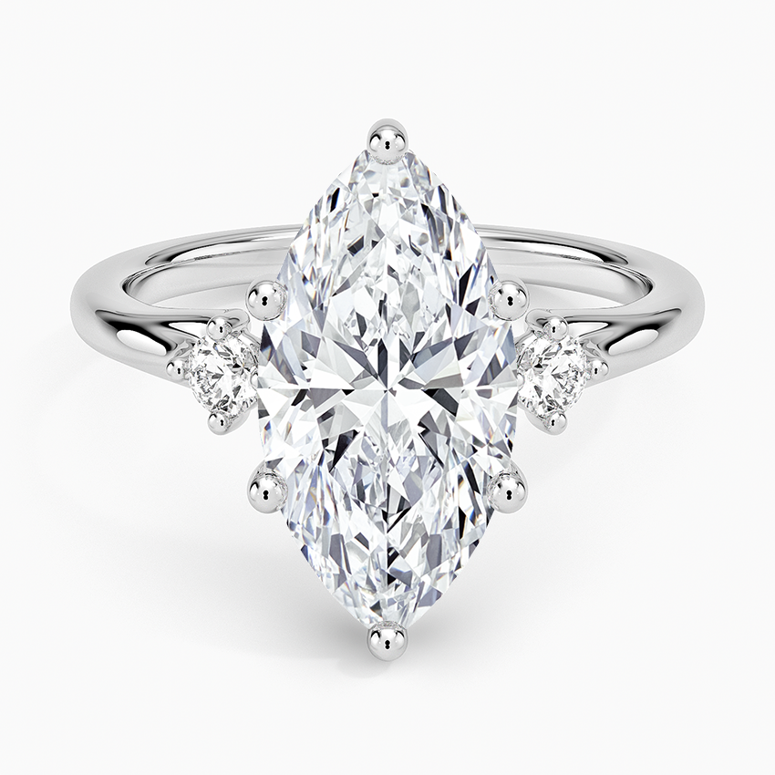 Floating Three Stone Diamond Ring Platinum Marquise Engagement Ring